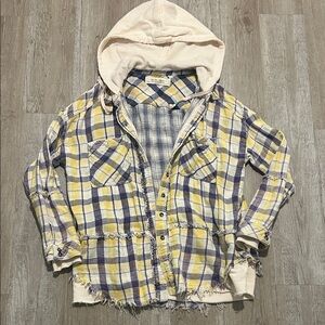 Free People We The Free Calico Basin Plaid Hooded Button Down Jacket Small